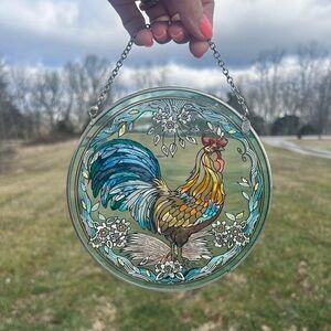 AMIA Hand-Painted ROOSTER Suncatcher 4.5" Round Glass Nancy‎ Maekawa